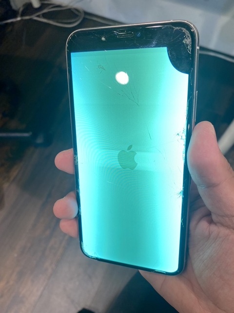 iPhone11ProMAXの画面がグリーンスクリーンになっている。